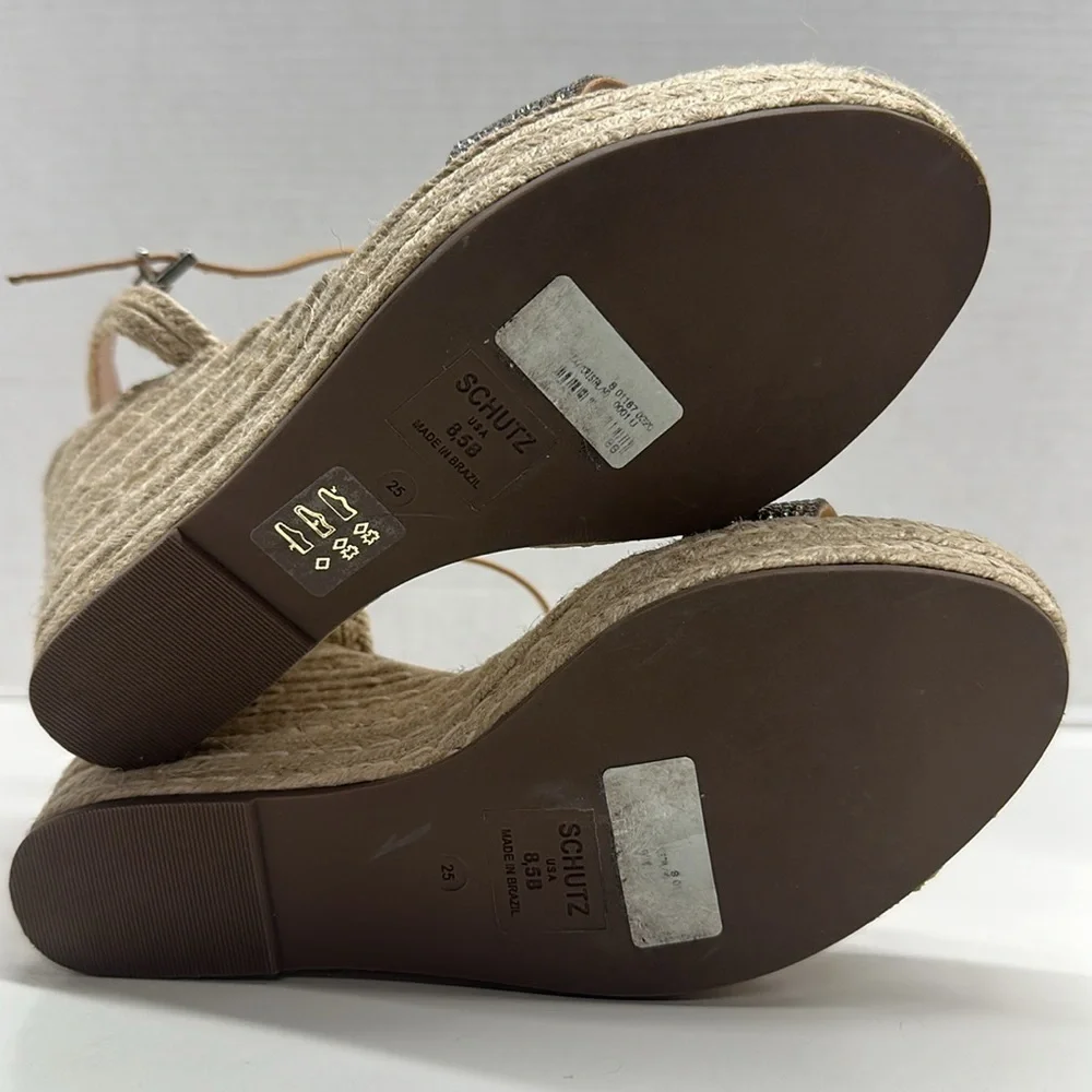 Schutz Salita Wedges High Heel Shoes Espadrilles Rhinestones Ankle Strap 8.5